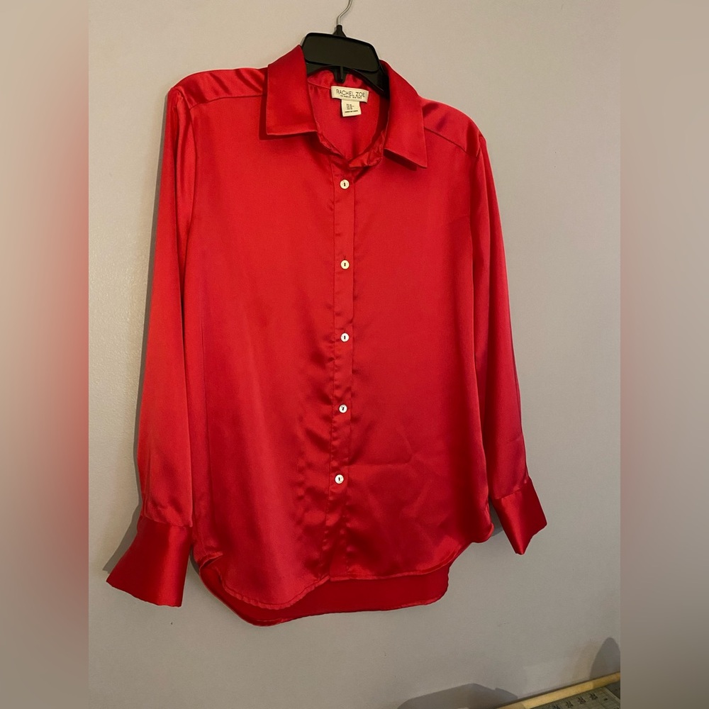 Rachel Zoe Red Satin Button Down Shirt